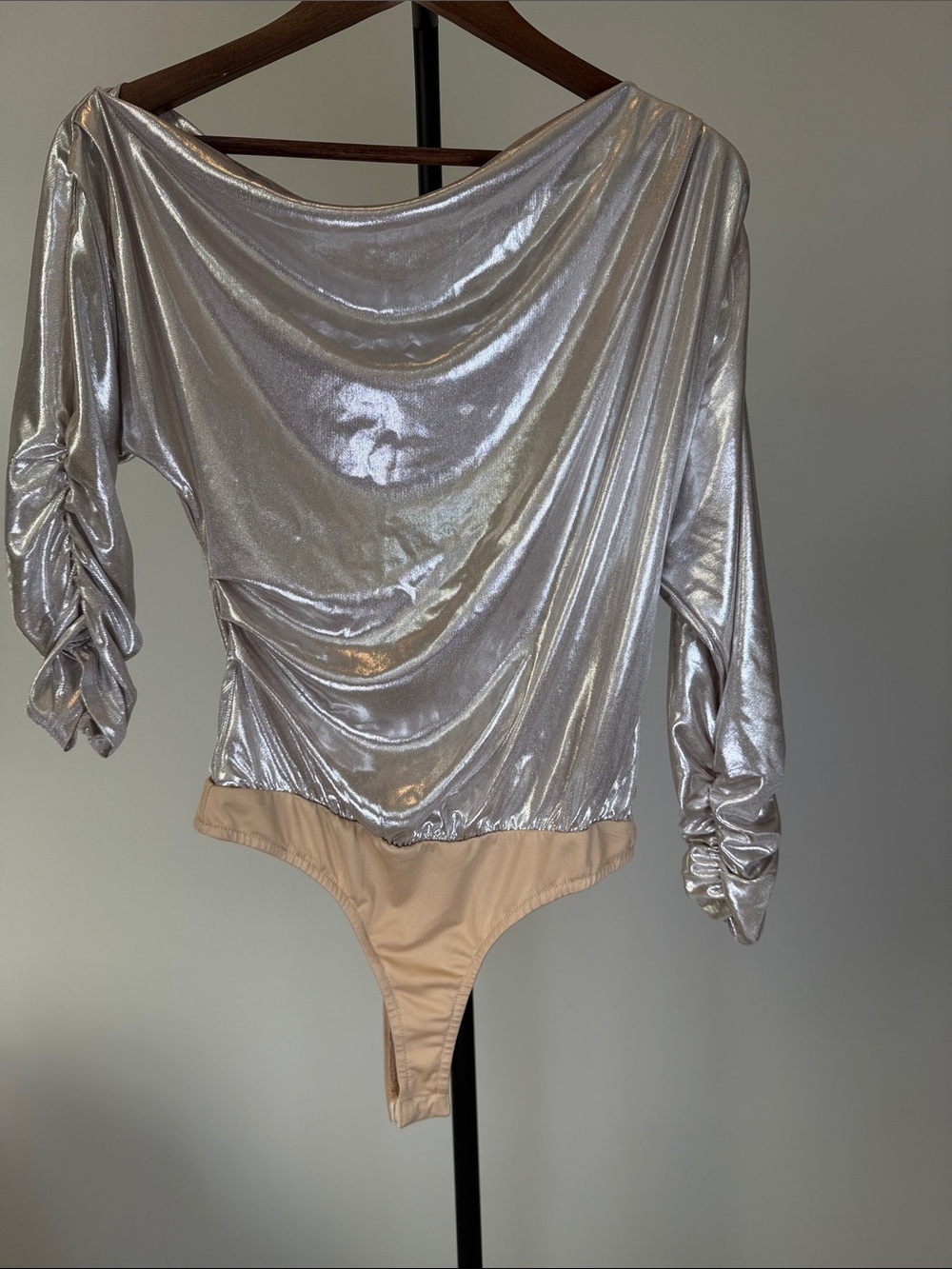 Astr The Label Metallic Silver Bodysuit | Size S